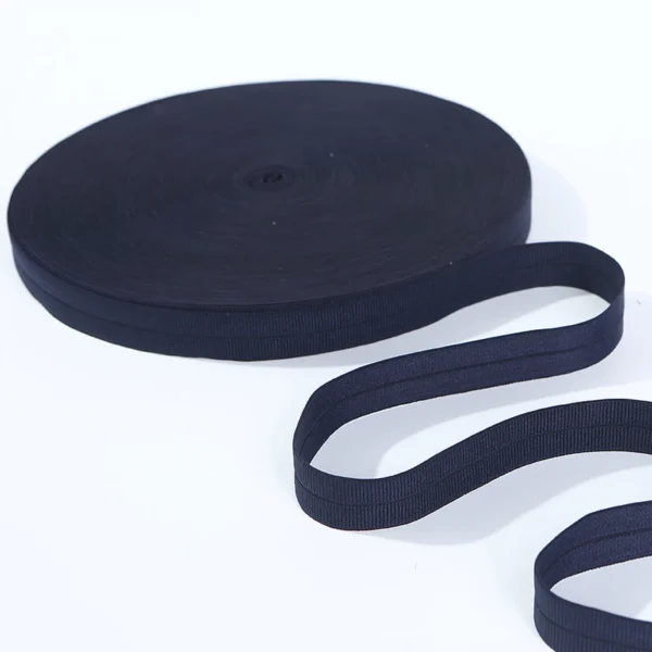 Black Fold Over Jacquard Elastic Webbing Shiny Nylon Waistband