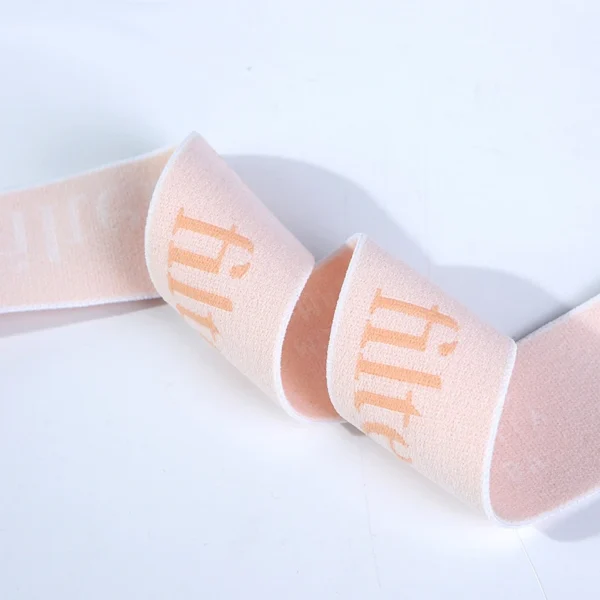 Custom logo Smooth Polyamide Pink Pre-dyed Jacquard Elastic Band 40mm Waistband Bust