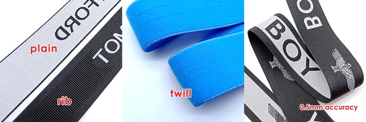 Premium Nylon/Spandex Jacquard elastic tape with a soft-touch finish and superior stretch recovery.
